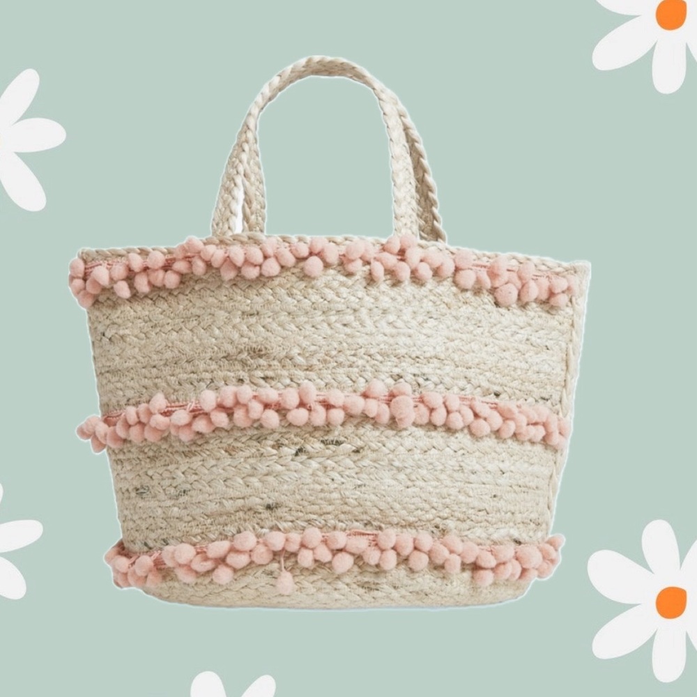 ⚜️💛⚜️Shiraleah Aubrey small pompom Jute Bag Bohemian - Picture 13 of 17